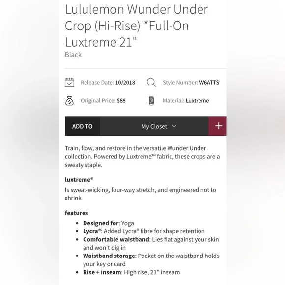 Wunder Under Crop ( Hi-Rise ) Full on Luxetreme 21” - Picture 5 of 10